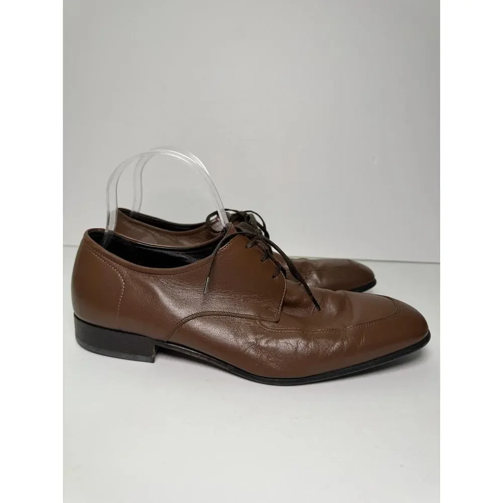 Salvatore Ferragamo Dress Derby Shoes Mens 7.5 EE Brown Leather Made In Italy